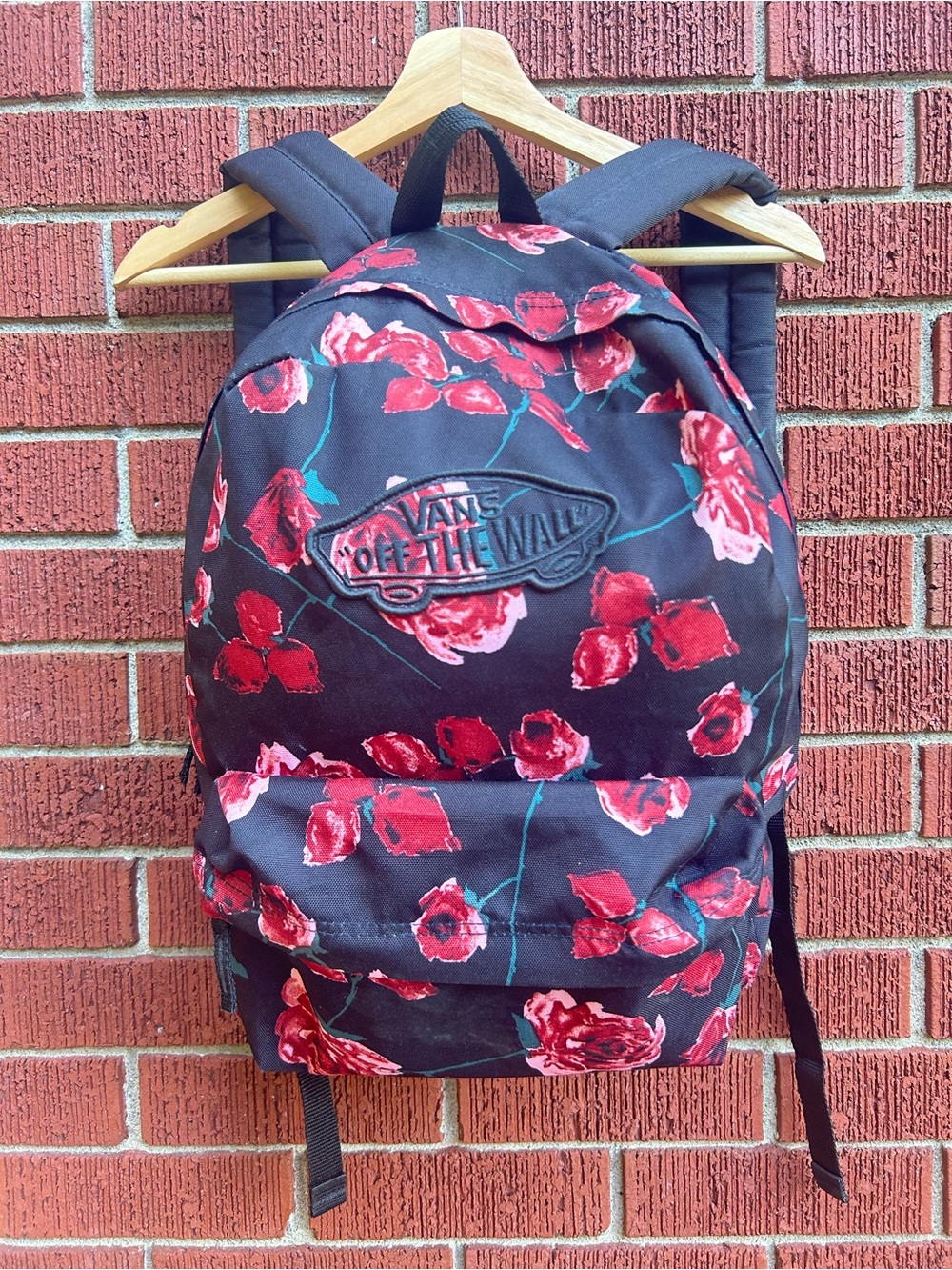 Vans Off The Wall Floral Backpack Black Red Rose School Travel Bag